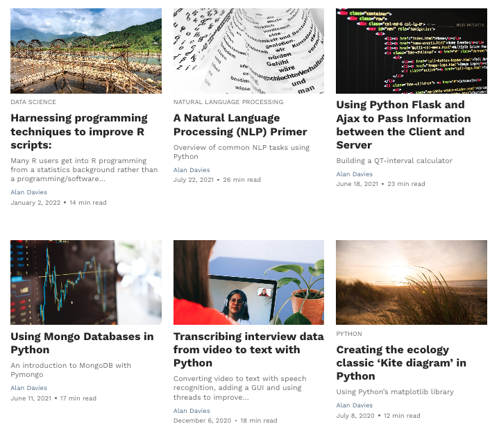 Screenshots of blog posts